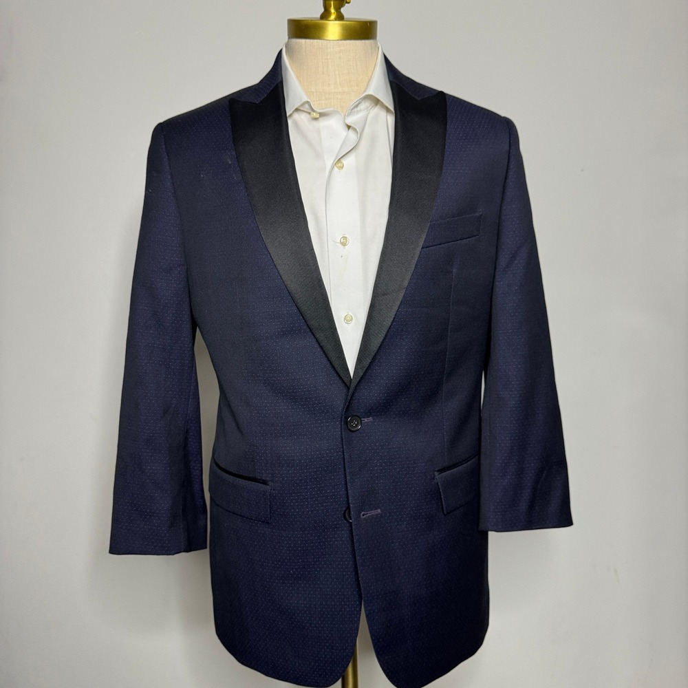 Ryan Seacrest Distinction Blue Dot Pattern Tuxedo‎ Blazer - Men's Size 40 L